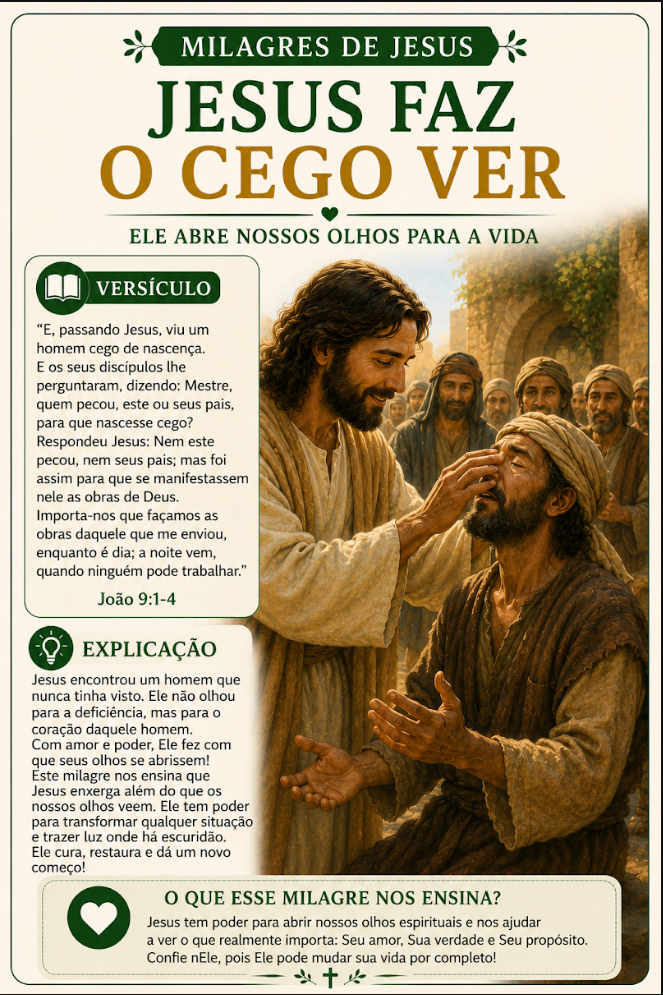 Card Milagres de Jesus — Jesus faz o cego ver