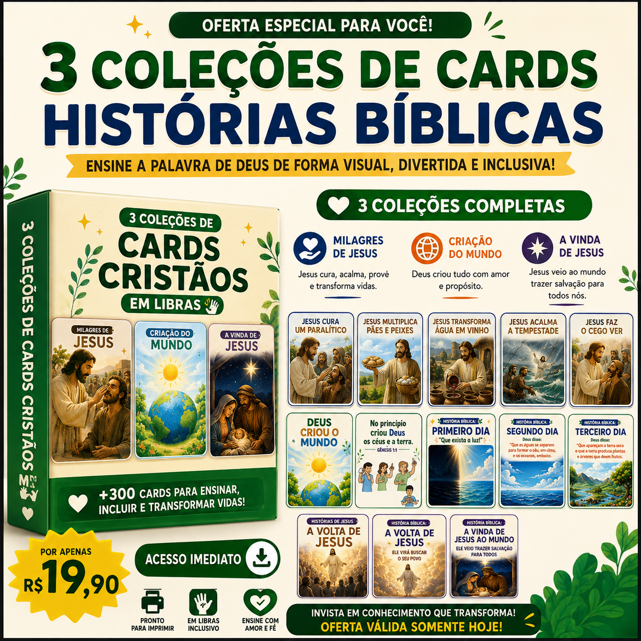 3 coleções de cards de histórias bíblicas